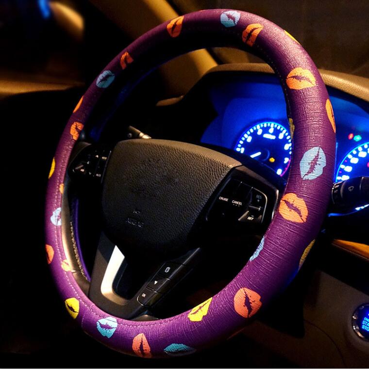 Lovely Lip seal Faux Leather Steering wheel cover-2
